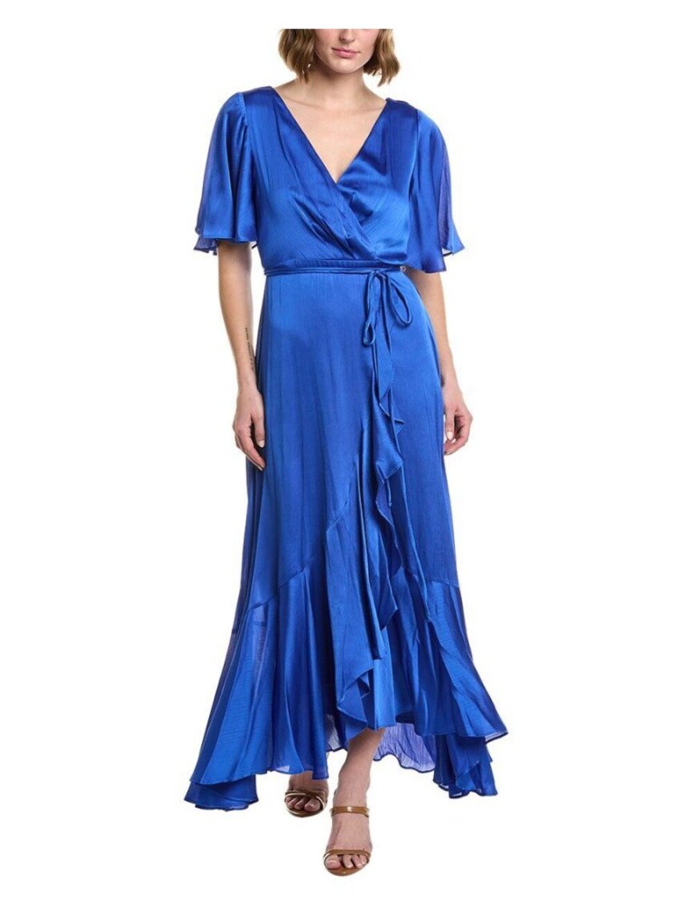 Taylor Womens Flutter Sleeve A-line Crinkle Crepe Maxi Dress Blue Size 2 NWT